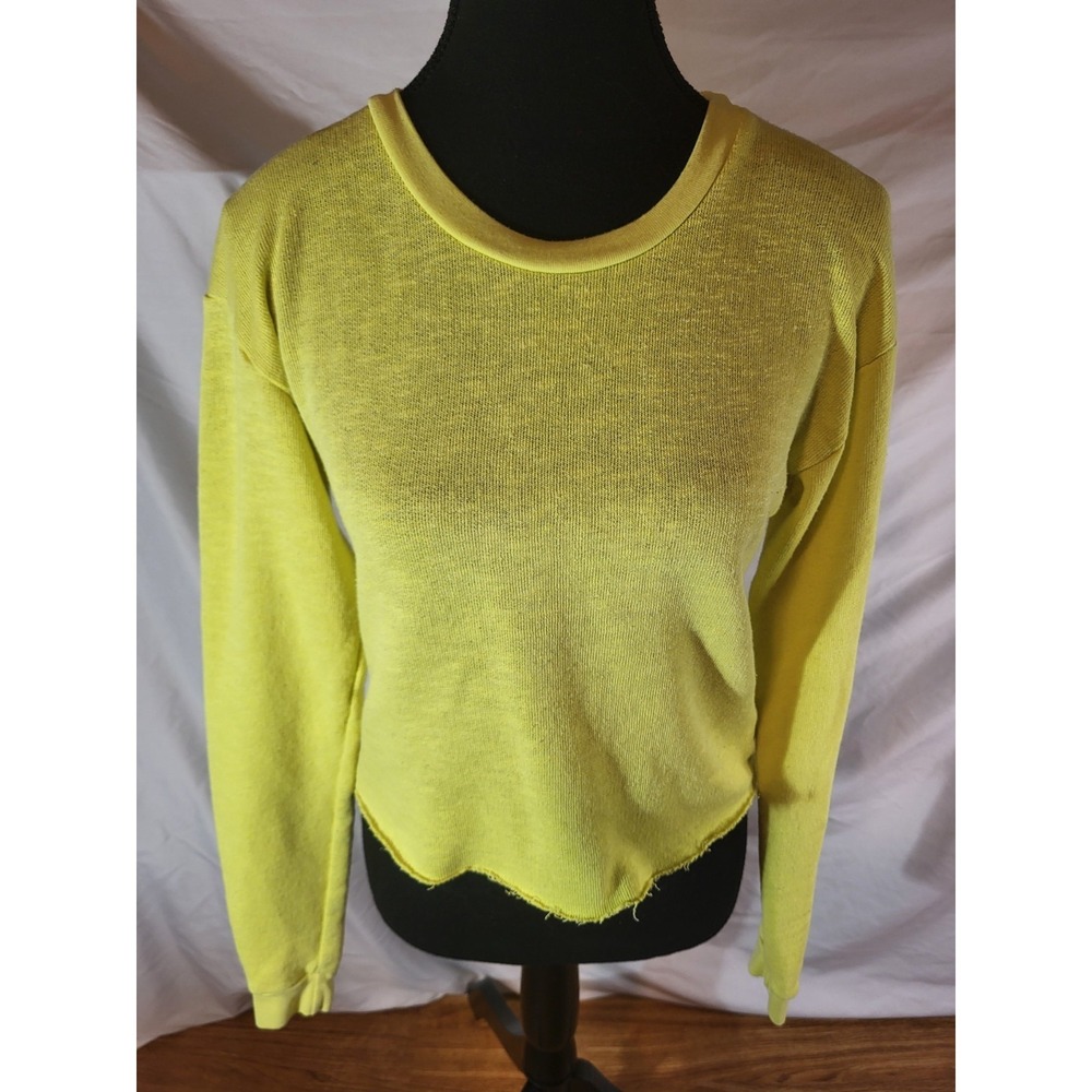 Groceries Apparel Pullover Sweatshirt Womens XS Yellow Organic Cotton Blend